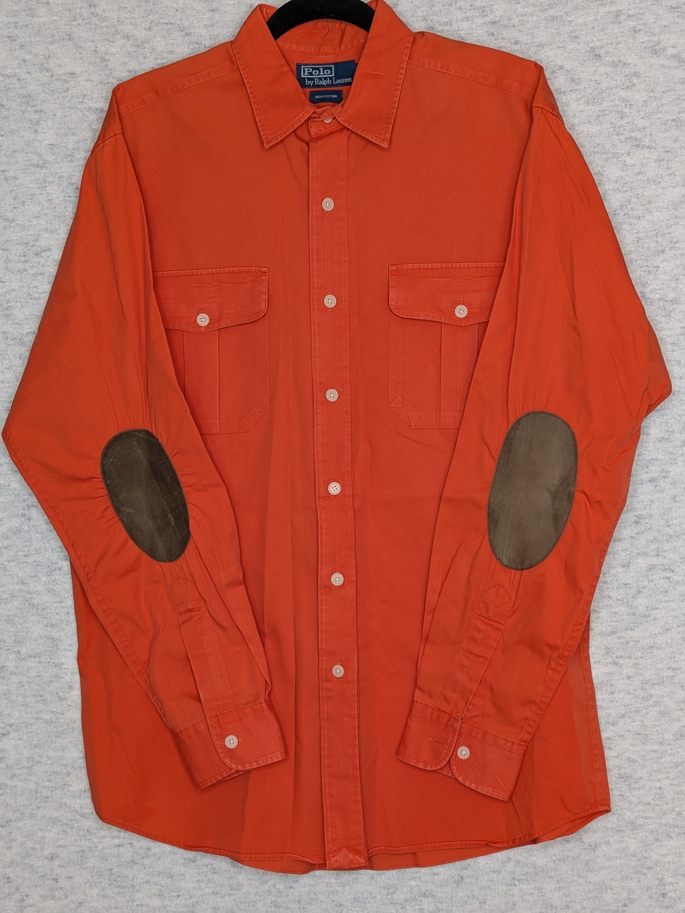 90s Polo Ralph Lauren Leather Elbow Patch Hunting Shirt Sz M Burnt Orange